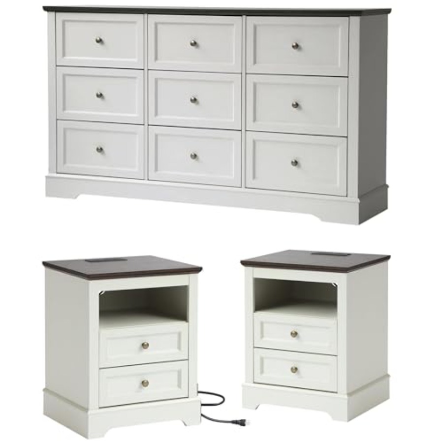 Drawer Dresser White - 팜하우스 스타일 침실 세트 3개, 9단