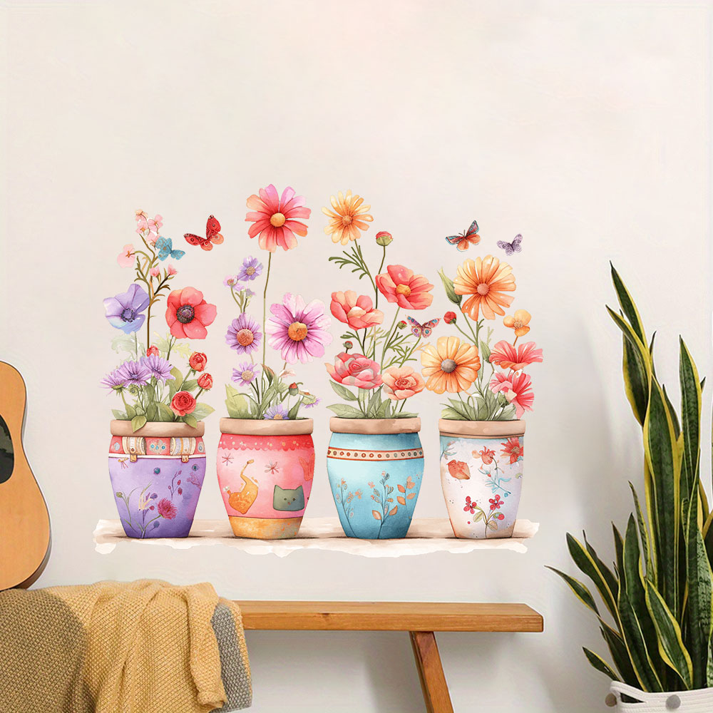 Baby Nursery Plants - 수채화풍의 화려한 화분 벽 스티커 침실