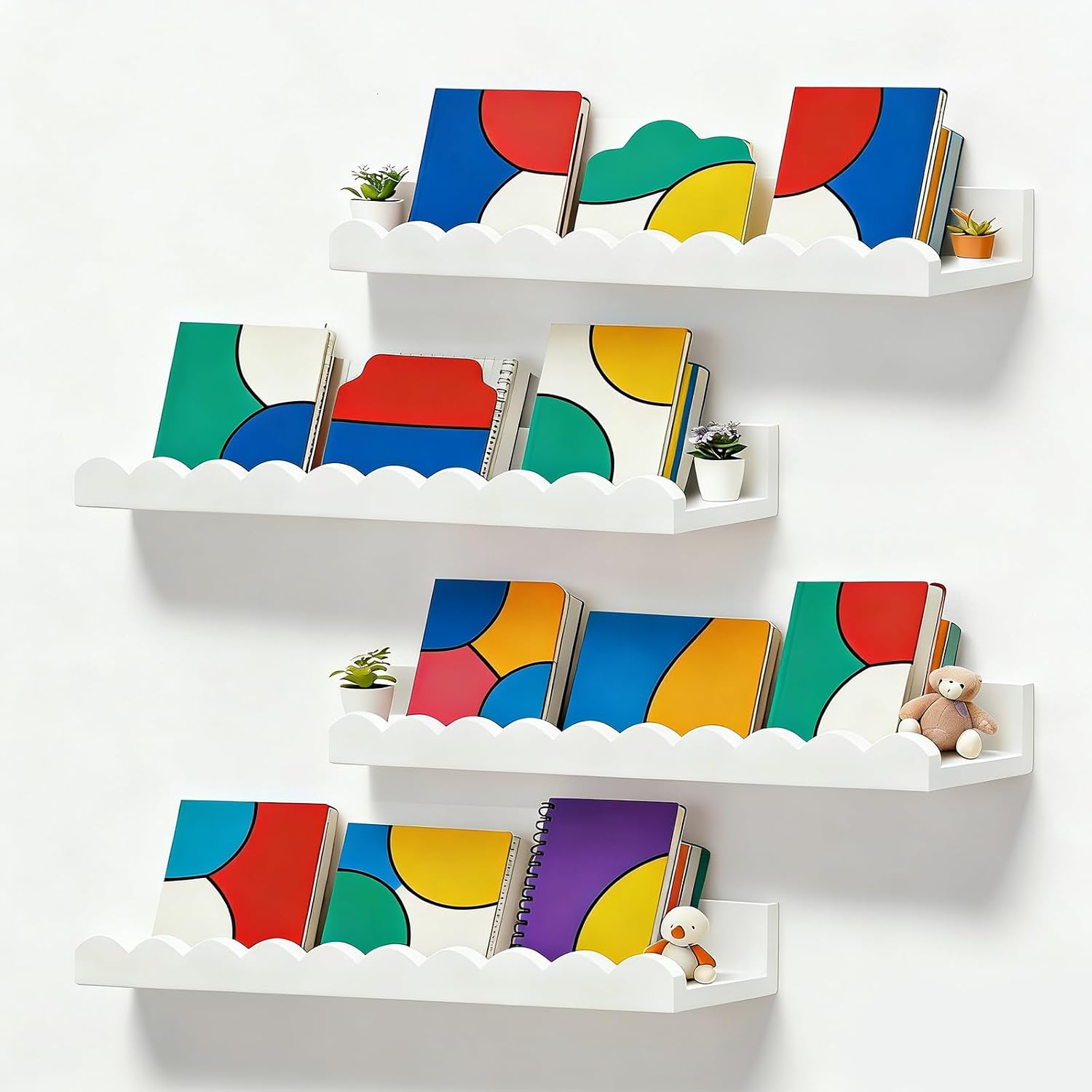 Baby Nursery Floating Shelves - 흰색 물결 모양의 벽걸이형 유아용 책장