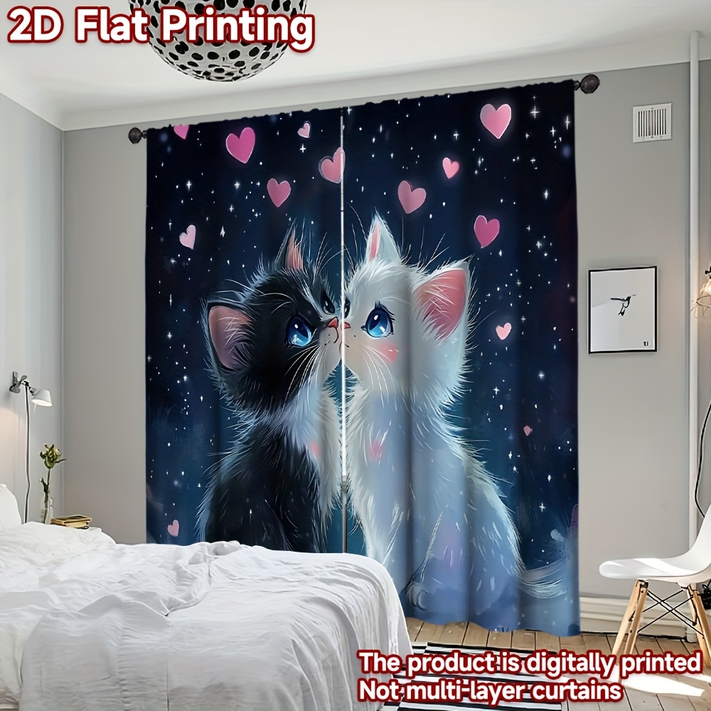 Blackout Curtain Nursery - 3D 로맨틱 고양이와 별 암막 커튼
