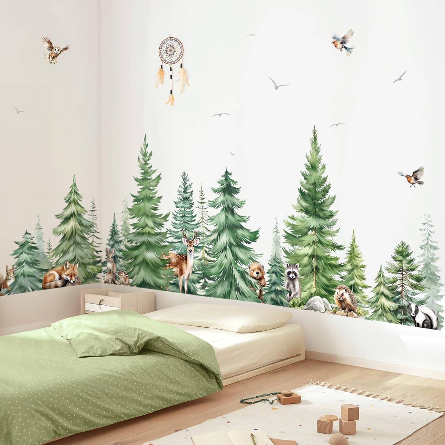 Baby Nursery Set Furniture - 대형 수채화 소나무 동물 벽 스티커