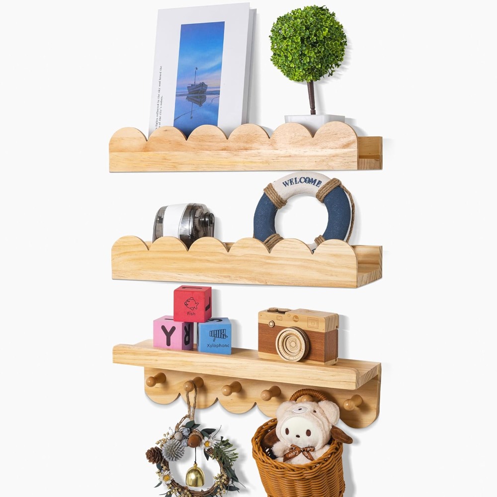 Baby Nursery Floating Shelves - 유아용 책장 3개 세트 나무 벽걸이