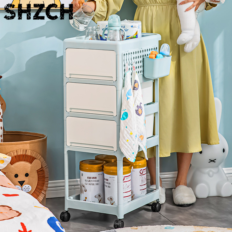 Baby Nursery Drawers - 크림색 이동식 수납 카트, 아기용품 및