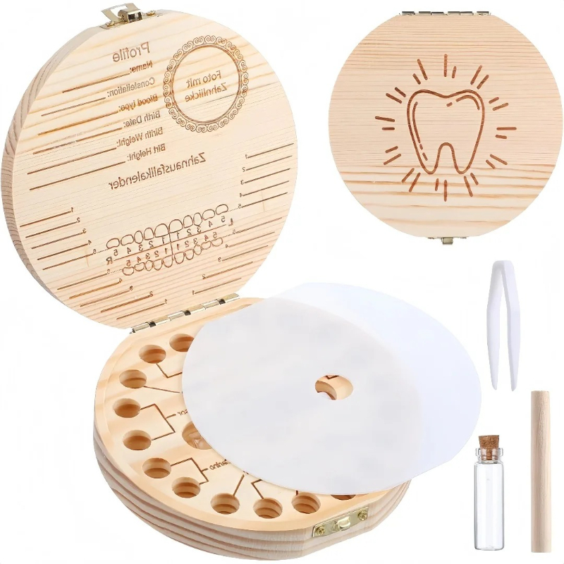 Baby Keepsake Box - 4세트 나무 아기 치아 보관함 태아