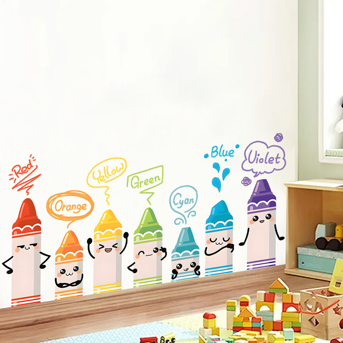Baby Nursery Set Furniture - 만화 귀여운 다채로운 크레용 패턴 벽