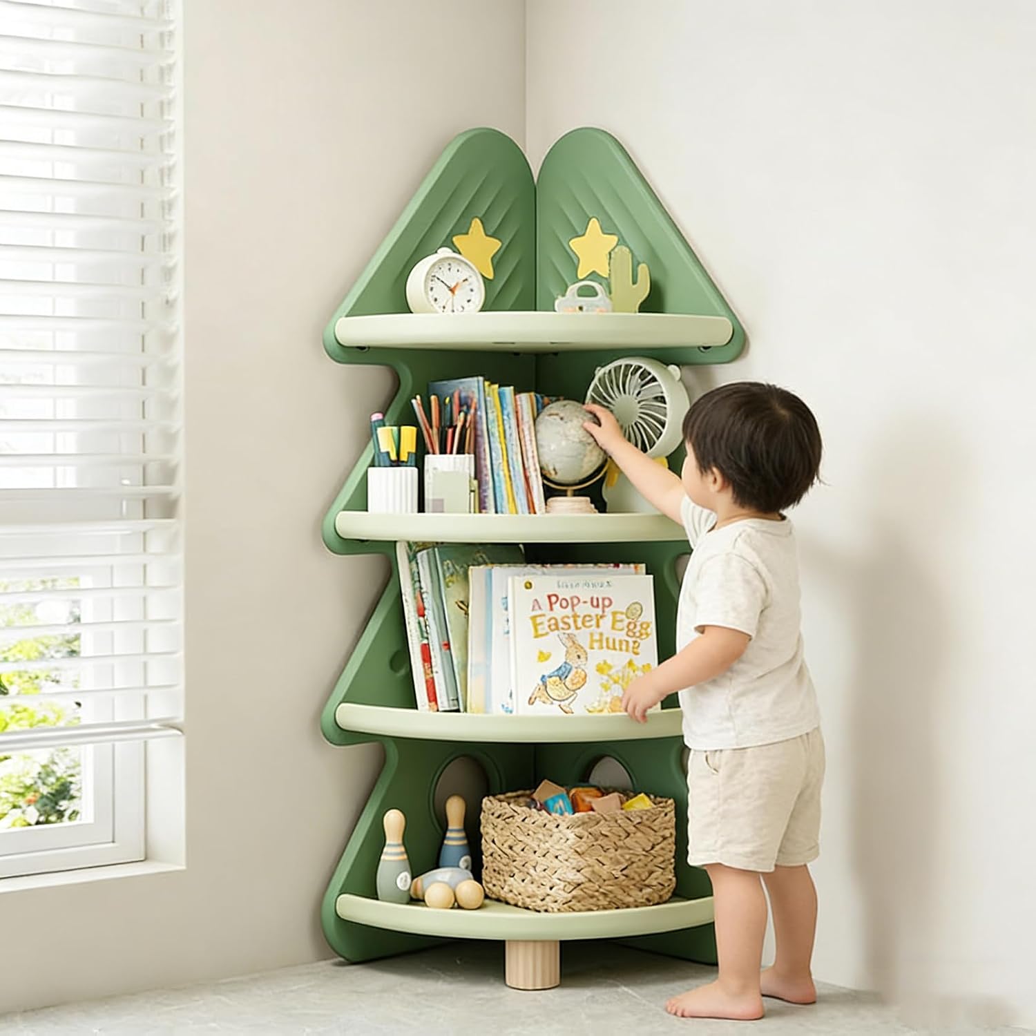 Baby Nursery Books - 4단 코너 책꽂이 장난감 수납 정리함