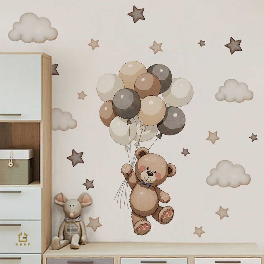 Baby Nursery Set Furniture - 사랑스러운 테디 베어 벽 데칼, 풍선,