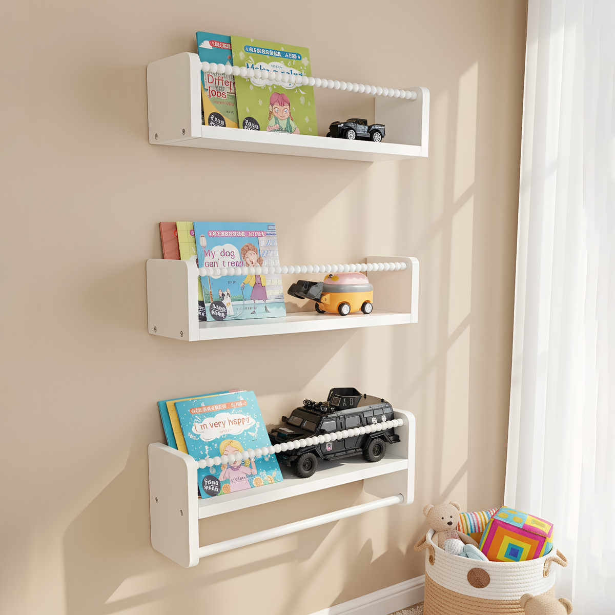 Baby Nursery Floating Shelves - 원목 유아용 책꽂이, 15.7인치 벽걸이형 책꽂이