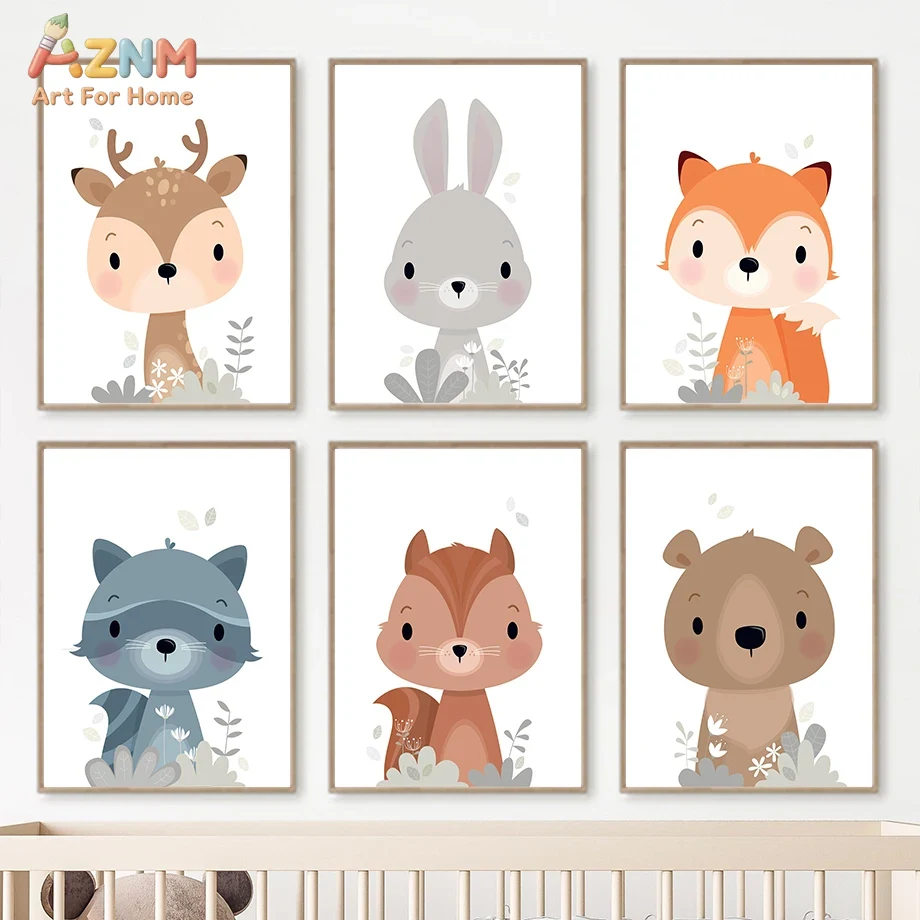 Baby Nursery Plants - AZNM 귀여운 삼림 동물 캔버스 벽
