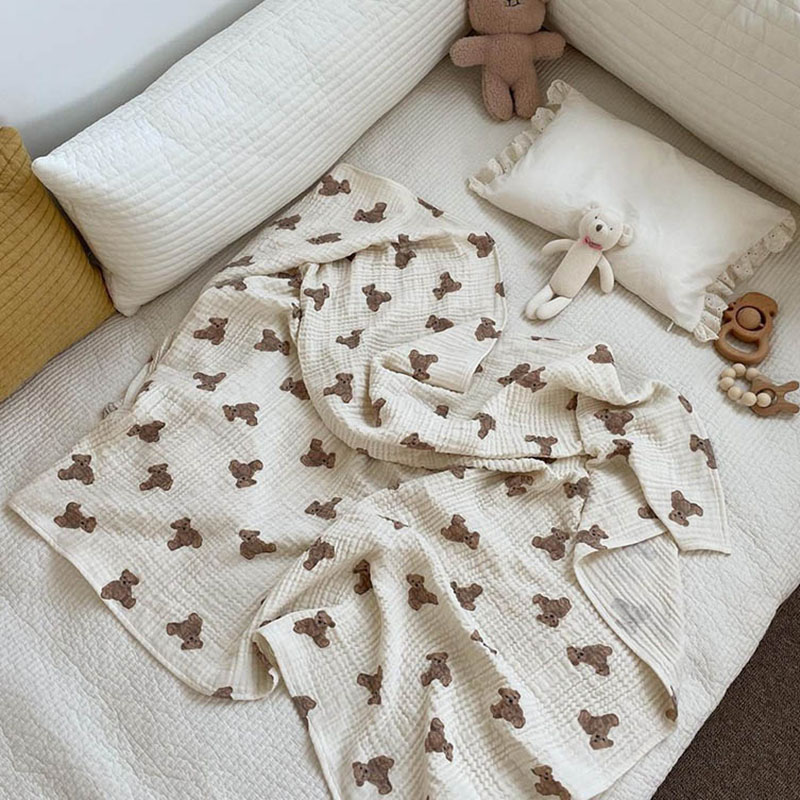 곰 인쇄 아기 담요 신생아 모슬린 면화 거즈 Swadd - Baby Nursery Accessories 리뷰 및 가격