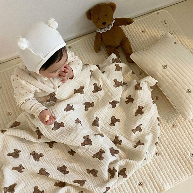 곰 인쇄 아기 담요 신생아 모슬린 면화 거즈 Swadd - Baby Nursery Accessories 리뷰 및 가격