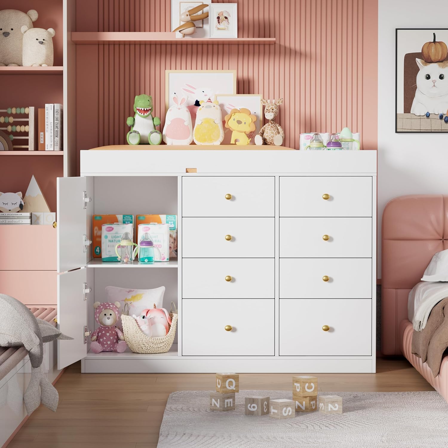 기저귀 교환대 겸용 서랍장, 8개 서랍과 2개 캐비닛이 - Baby Nursery Drawers 리뷰 및 가격