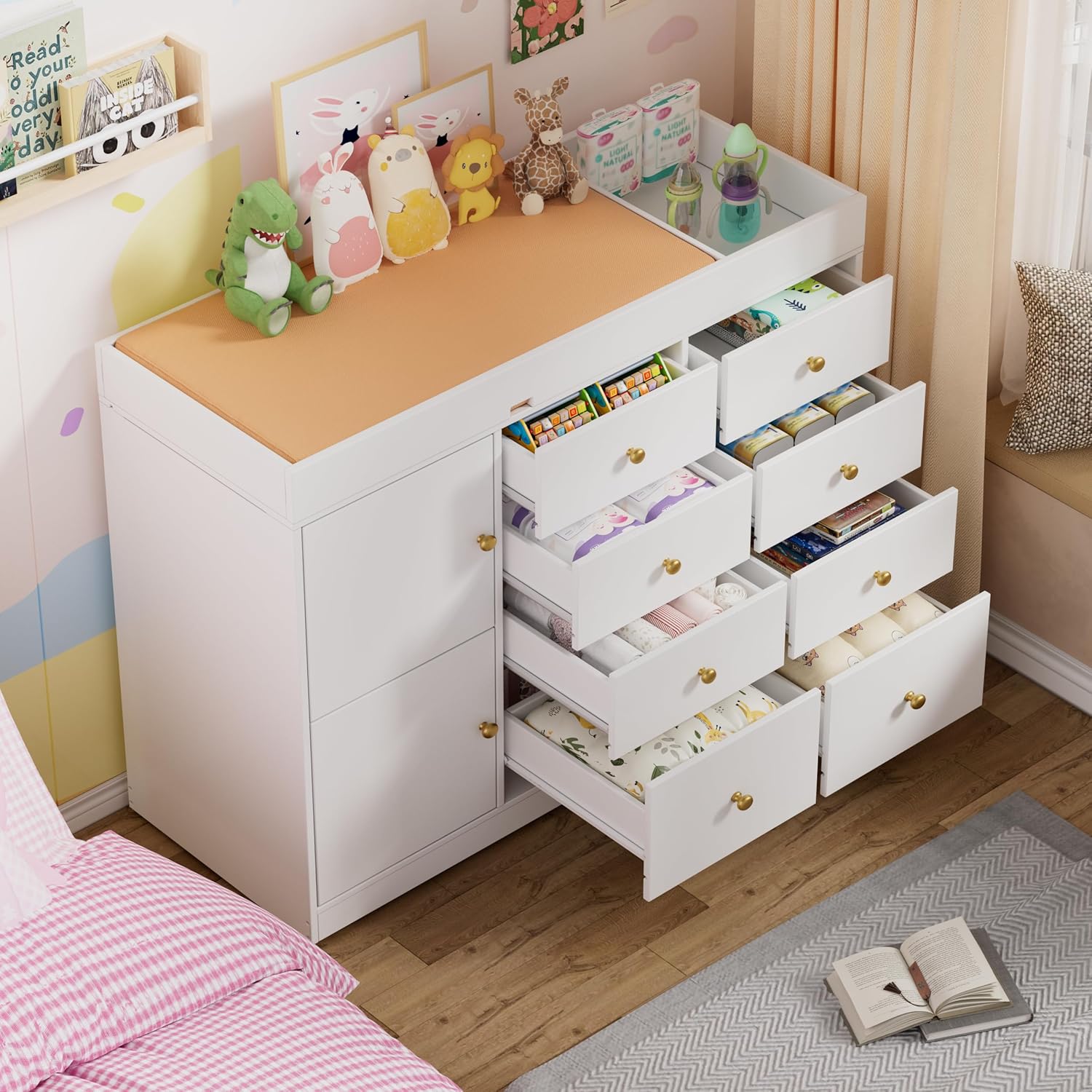기저귀 교환대 겸용 서랍장, 8개 서랍과 2개 캐비닛이 - Baby Nursery Drawers 리뷰 및 가격