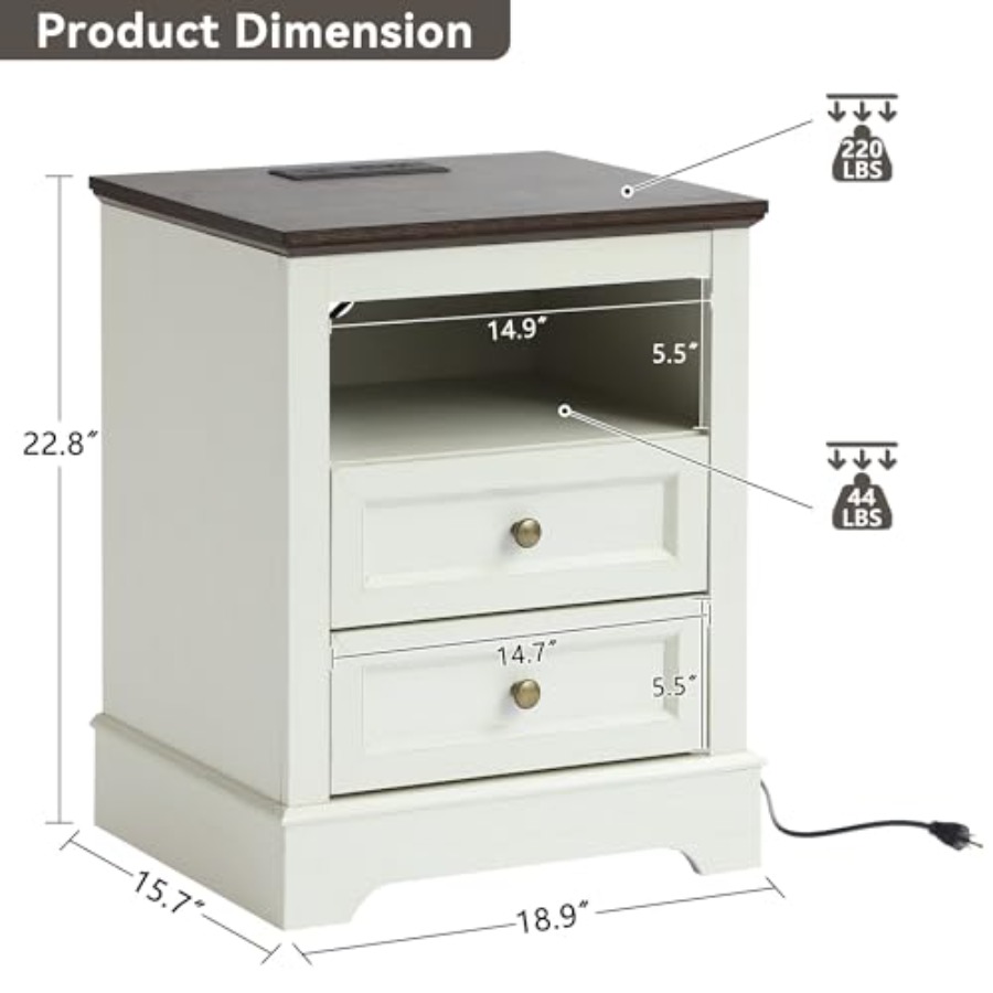 팜하우스 스타일 침실 세트 3개, 9단 서랍장과 충전  - Drawer Dresser White 리뷰 및 가격