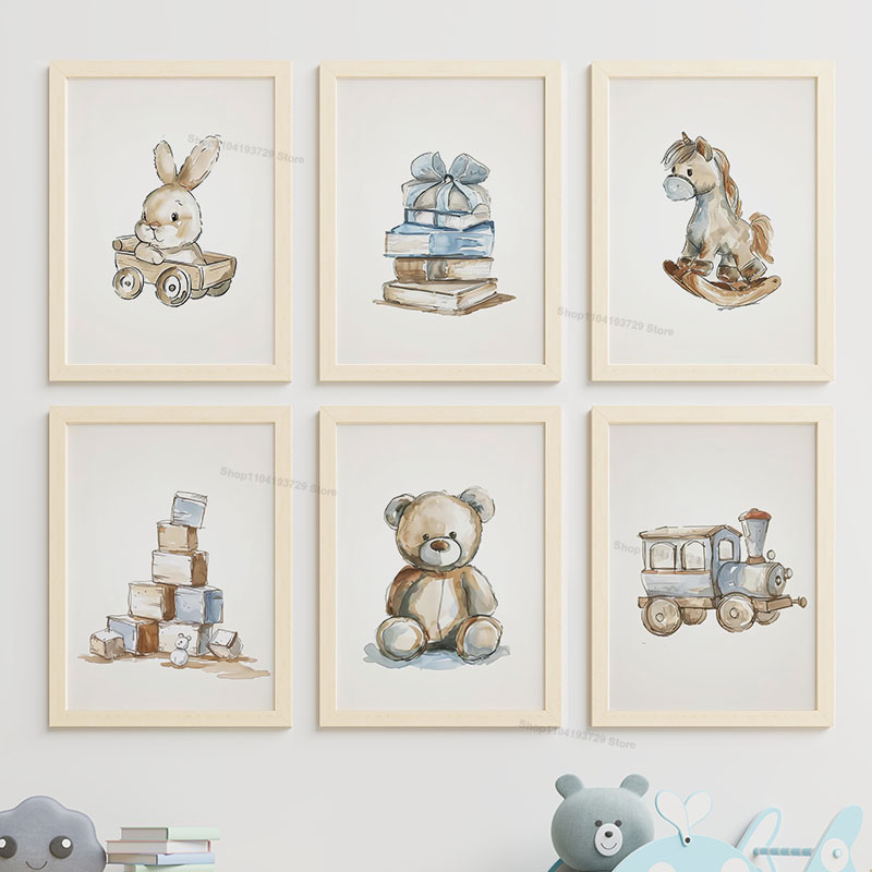 북유럽 스타일 만화 곰 말 토끼 책 테마 벽 예술 캔버 - Baby Nursery Books 리뷰 및 가격