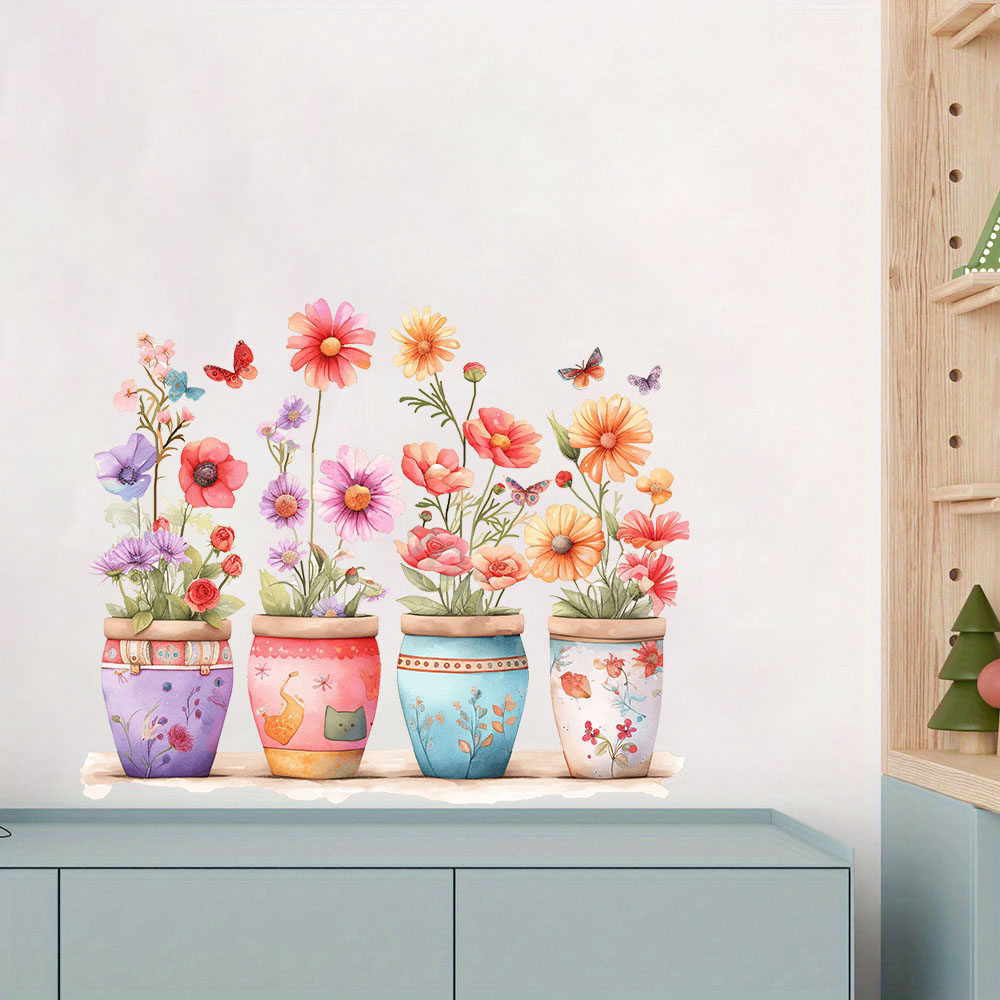 수채화풍의 화려한 화분 벽 스티커 침실 놀이방 꽃병 식 - Baby Nursery Plants 리뷰 및 가격