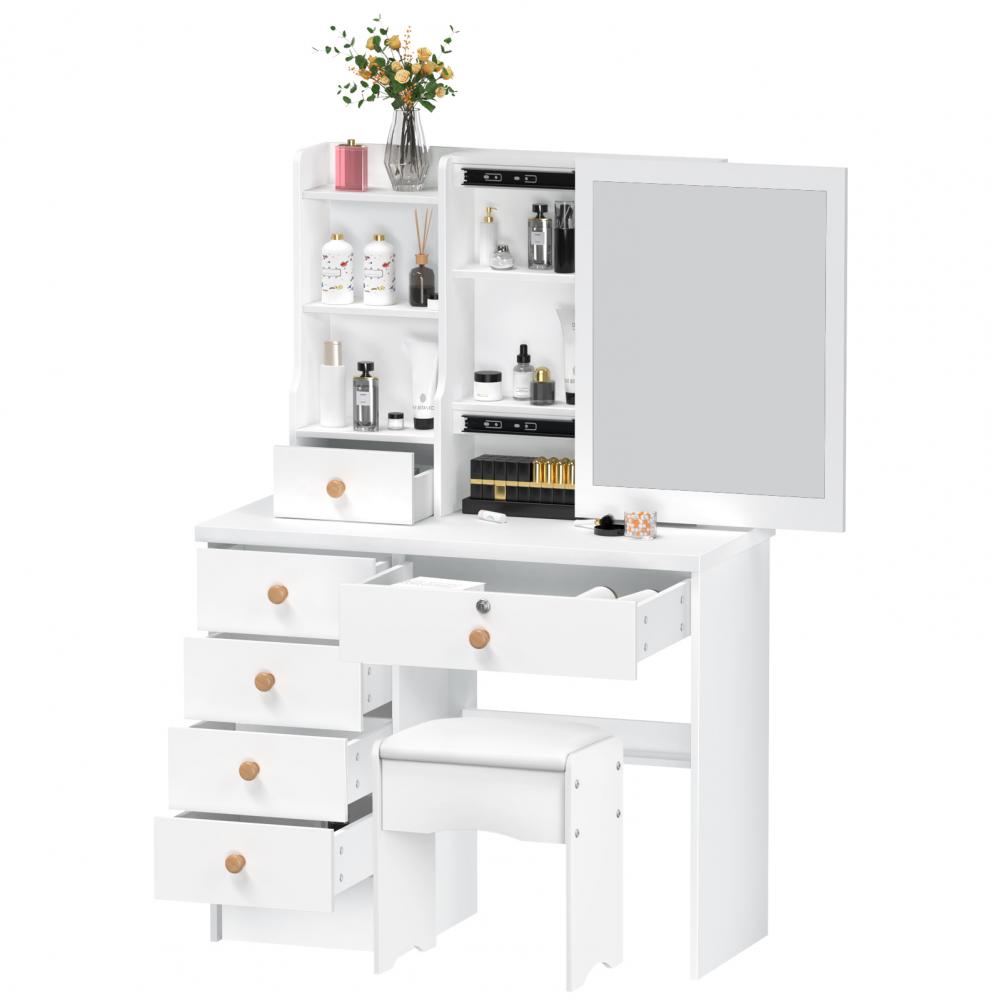 슬라이딩 거울이 있는 화장대 화장대, 침실 화장대, 서 - Drawer Dresser White 리뷰 및 가격