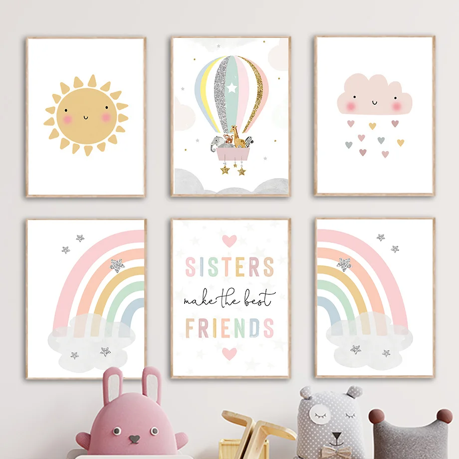 기린 코끼리 열기구 태양 무지개 보육원 북유럽 포스터  - Baby Nursery Accessories 리뷰 및 가격
