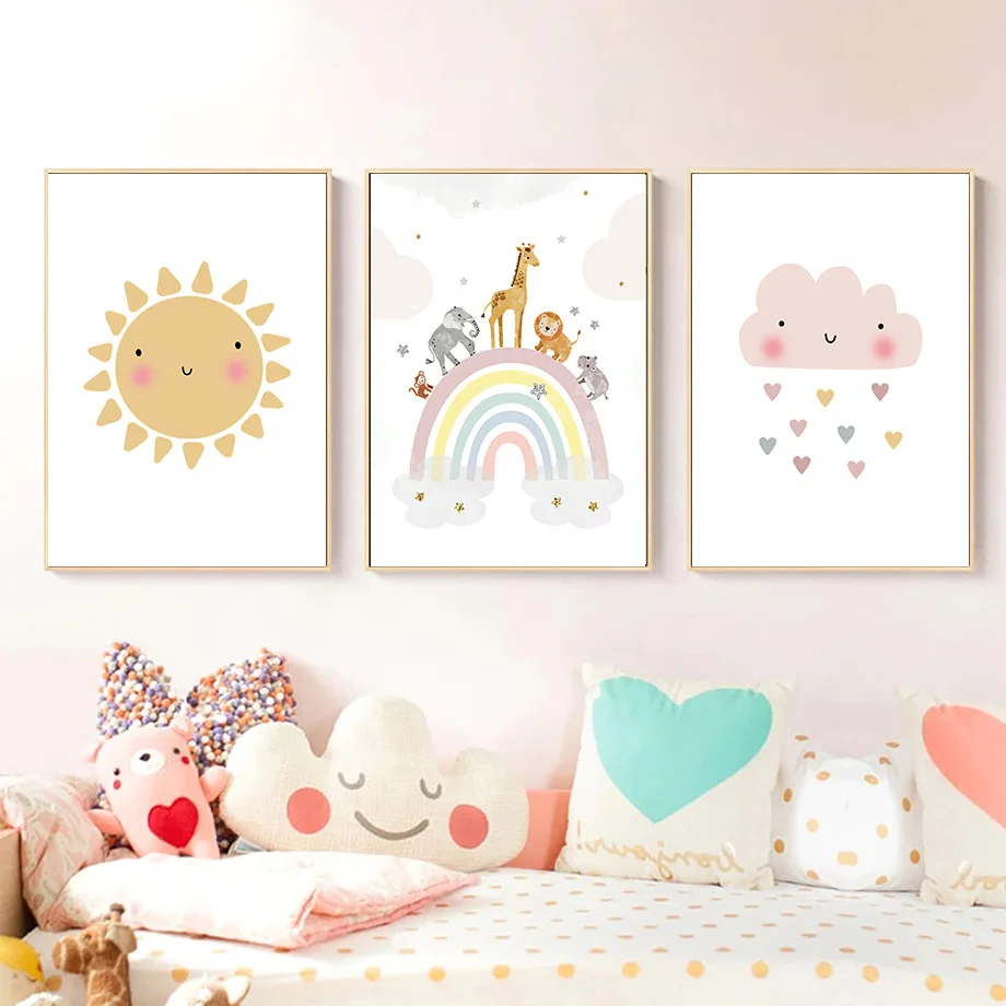 기린 코끼리 열기구 태양 무지개 보육원 북유럽 포스터  - Baby Nursery Accessories 리뷰 및 가격