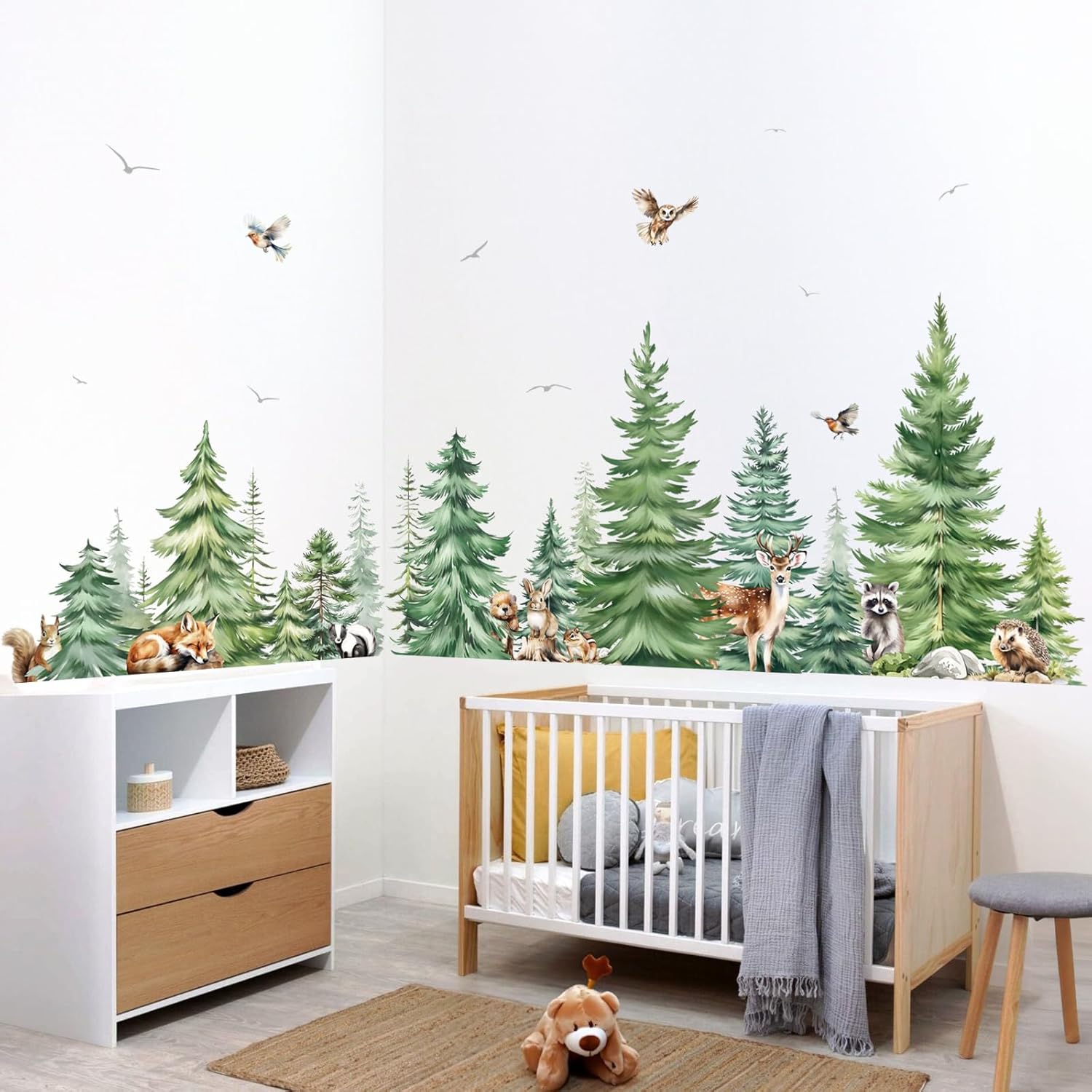 대형 수채화 소나무 동물 벽 스티커 어린이 방 침실 숲 - Baby Nursery Set Furniture 리뷰 및 가격