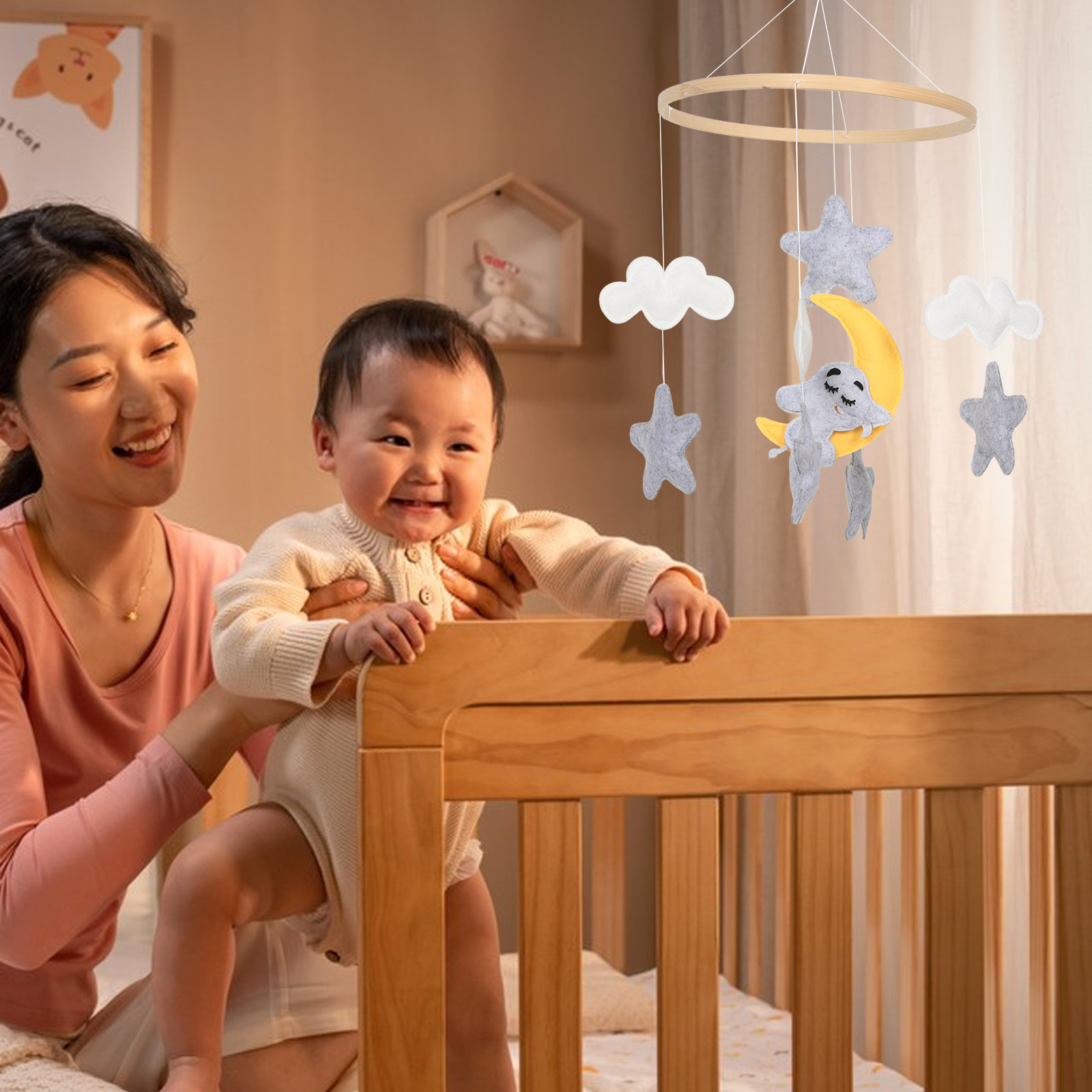 코끼리 구름 별 디자인의 펠트 동물 모빌, 아기 남아  - Baby Nursery Decor Boy 리뷰 및 가격