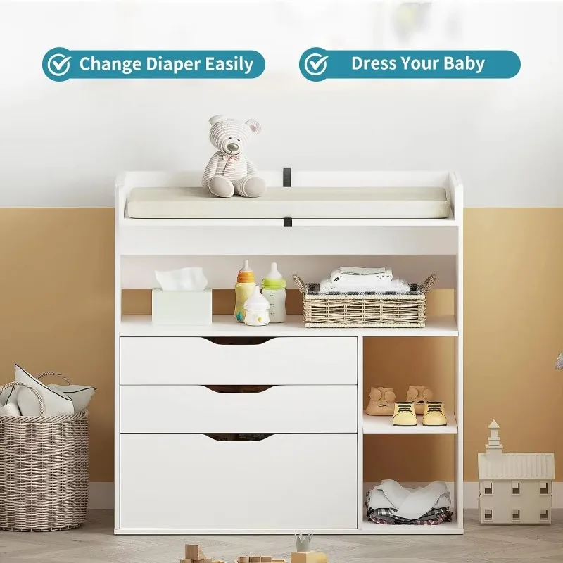 현대적인 미니멀리스트 디자인의 MDF 화이트 아기 기저 - Baby Nursery Drawers 리뷰 및 가격