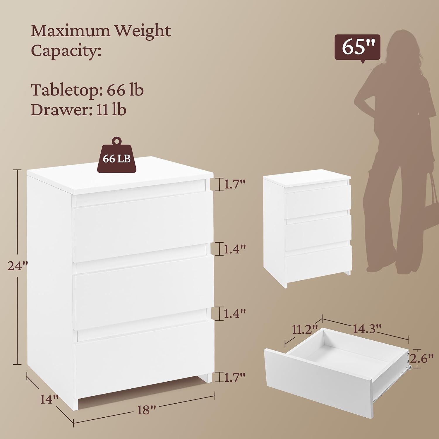 3개의 서랍이 있는 작은 침실용 탁자, 침실 수납장,  - Drawer Dresser White 리뷰 및 가격