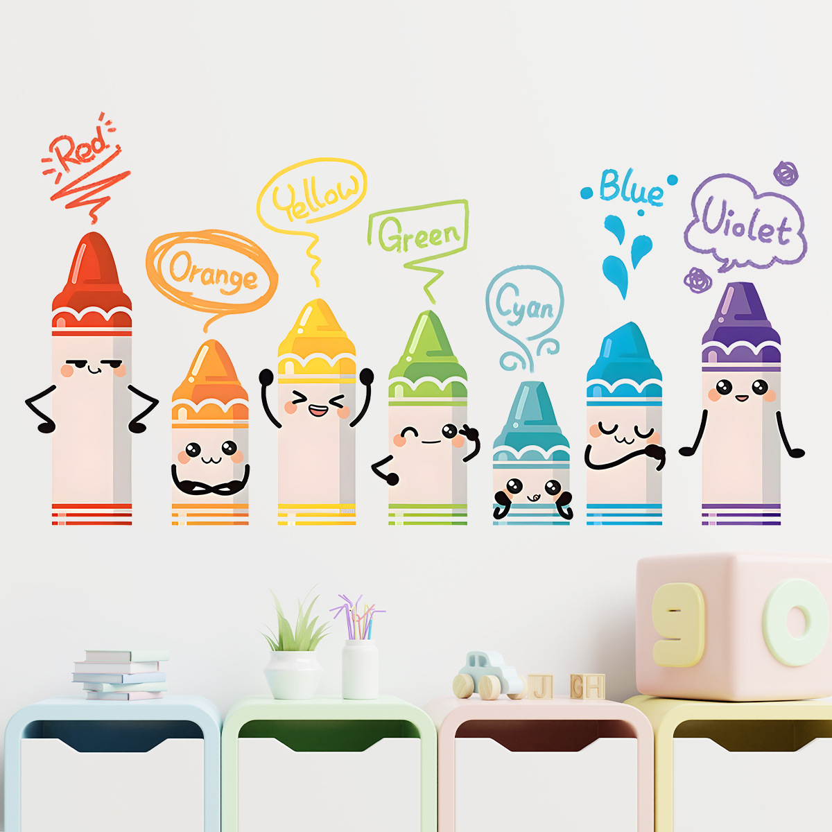 만화 귀여운 다채로운 크레용 패턴 벽 스티커, 어린이  - Baby Nursery Set Furniture 리뷰 및 가격