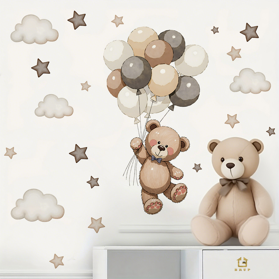 사랑스러운 테디 베어 벽 데칼, 풍선, 별 및 구름이  - Baby Nursery Set Furniture 리뷰 및 가격