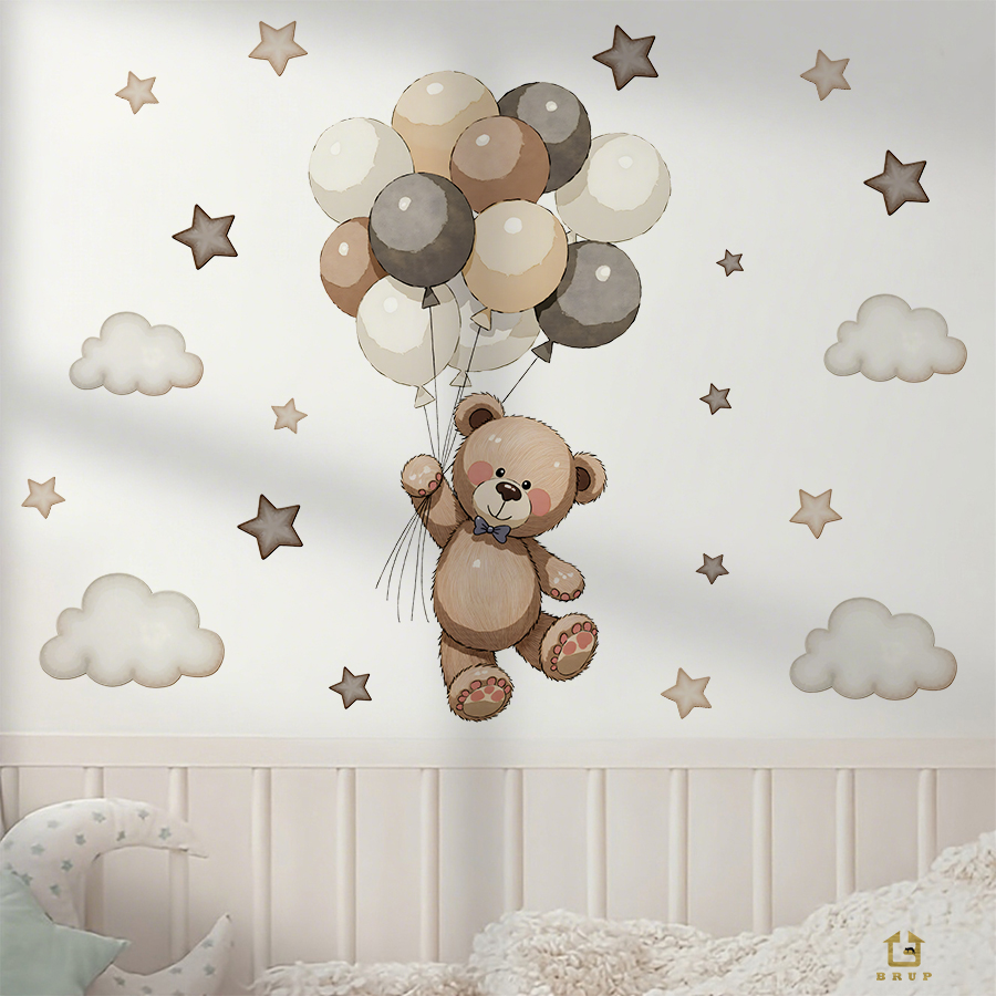 사랑스러운 테디 베어 벽 데칼, 풍선, 별 및 구름이  - Baby Nursery Set Furniture 리뷰 및 가격