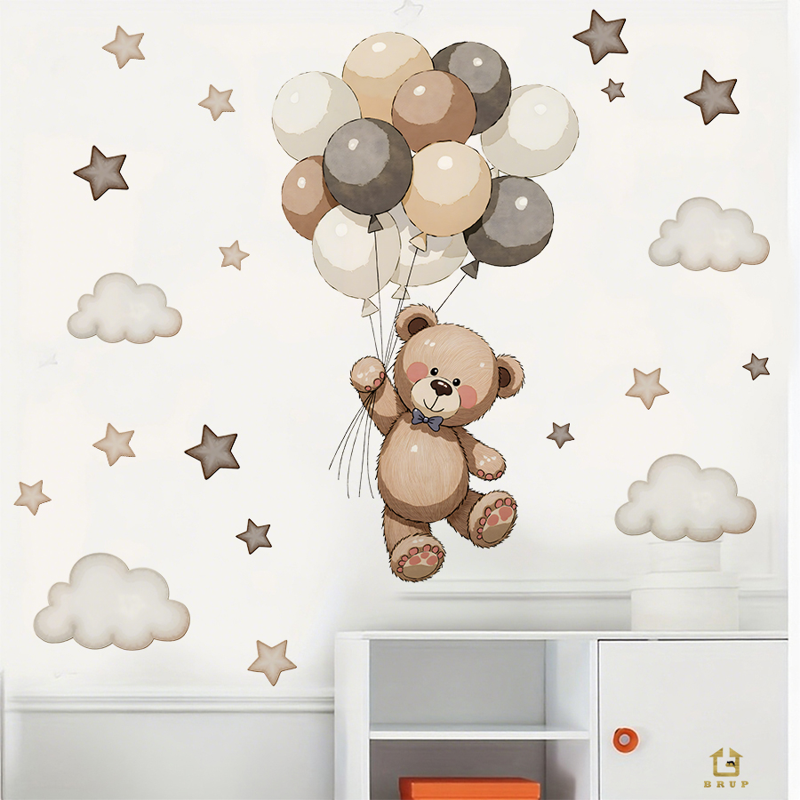사랑스러운 테디 베어 벽 데칼, 풍선, 별 및 구름이  - Baby Nursery Set Furniture 리뷰 및 가격