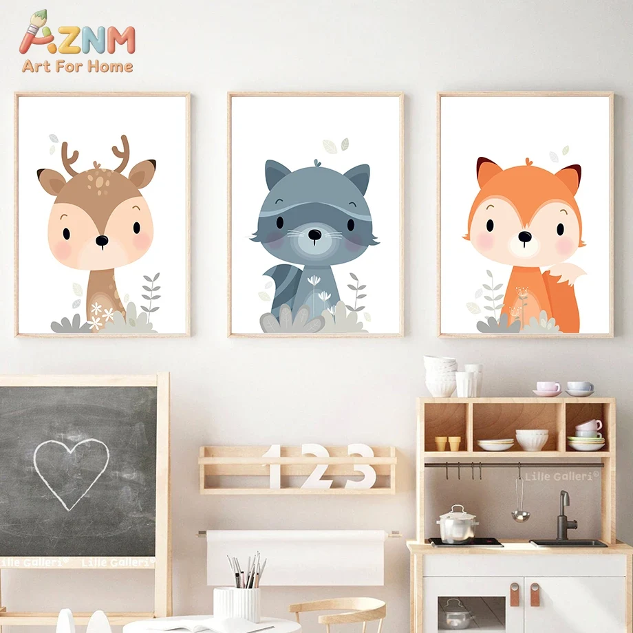 AZNM 귀여운 삼림 동물 캔버스 벽 예술, 최소한의  - Baby Nursery Plants 리뷰 및 가격
